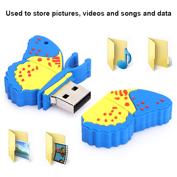 Tecknad U Disk PVC Liten USB Fjärilsmönster Flash Minne Söt Minnessticka 16G