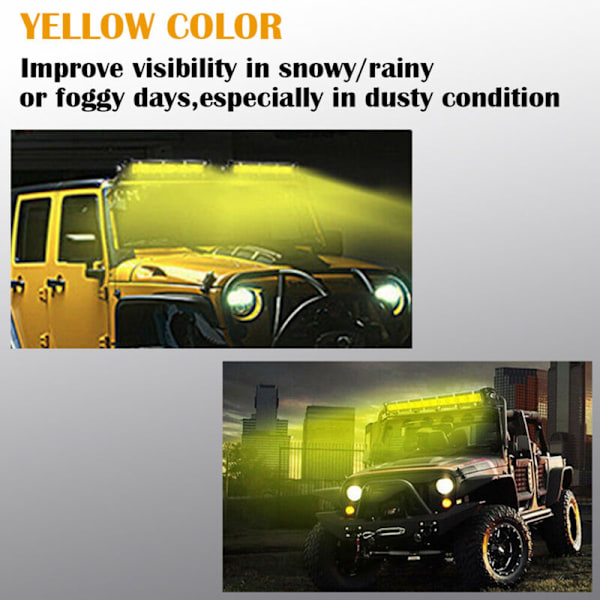 20 tommers 180W LED arbeidslyslinje med gult glass Offroad tåkelys kjørelys bil 4WD lastebillampe