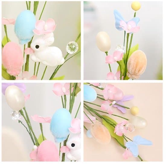 Easter Decorations - Artificial Rabbit and Egg Arrangement - DIY Party Bouquet Supplies - Easter Party Decor - 46 cm (3 Stems)