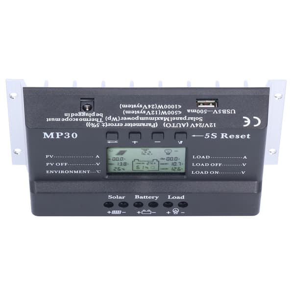 Solar Charge Controller 30A 12/24V LCD Display Baggrundslys Kredsløbsbeskyttelse USB-port MPPT PWM Batteriregulator