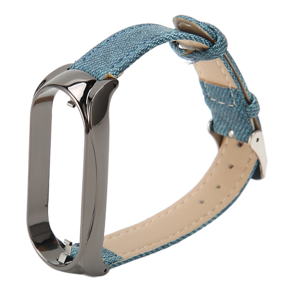Urrem i stof, justerbar, åndbar, udskiftningsrem til smartwatch til Mi Band 7, blåt stof, sort etui