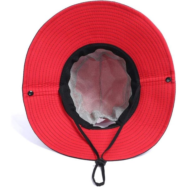 Dame lys rød bred solhatt med mesh og UV-beskyttelse for utendørs fiske
