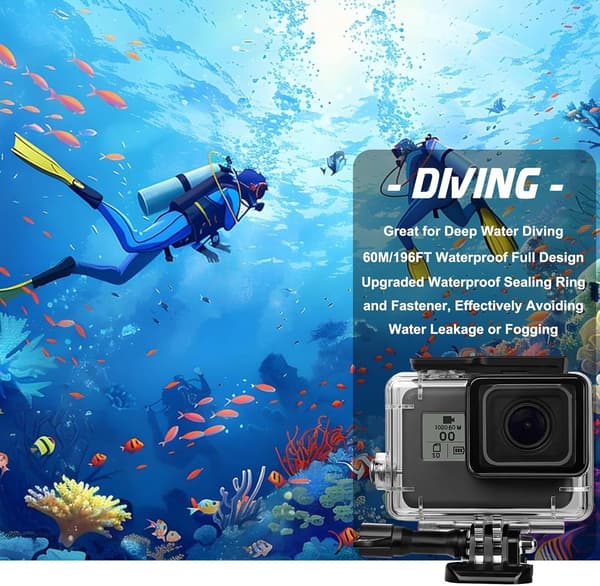 Compatible with Go Pro 9-13 Waterproof Housing Case Protective Underwater Diving Case with Camera Handle Mount Accessory Kit (Black)