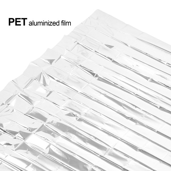 Nødtepper Sammenleggbare PET-aluminisert film termisk teppe Bærbart overlevelsesteppe for reisecamping utendørs Sølv 210CMx130CM
