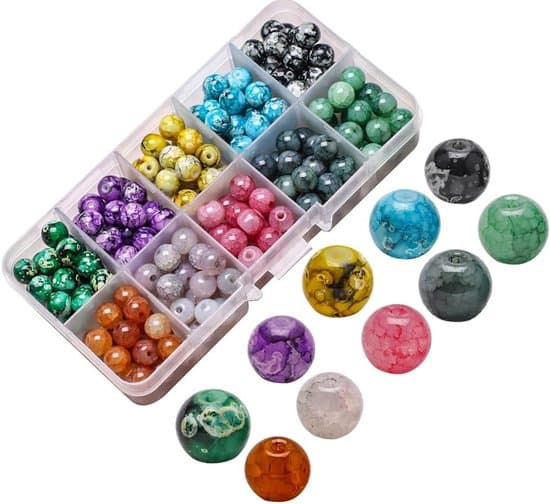 Perler til armbånd - Sæt med natursten og glasperler til DIY-smykker (200 stk., 8 mm)