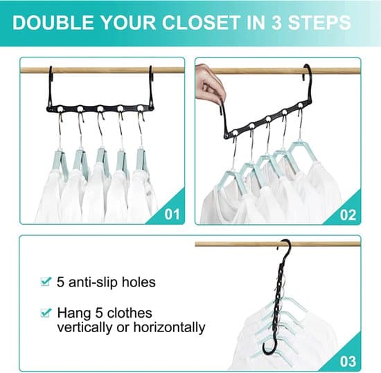 6 Pieces Magic Hangers - Space Saving Hangers - Closet Space Saver Hanger Organizer - Multi Hangers - Sturdy Plastic - 360 Degree Rotatable