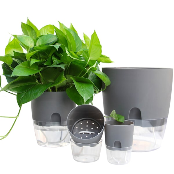Selvvandende plantekasse bomuldsreb plastik dekorativ plantepotte til indendørs udendørs planter blomster urter grå 15,3 cm/6 tommer diameter