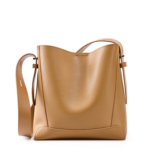 Solid Farvet Læder Spandtaske Justerbar Rem Kvinder Salt card color About 25*11*26cm