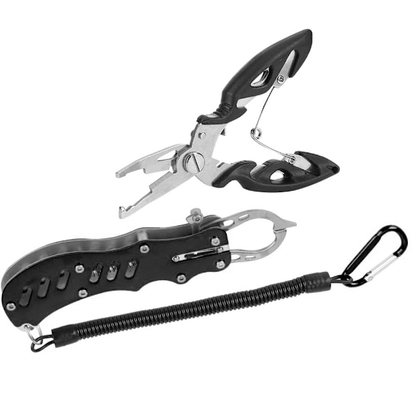 Fiskepliers Multifunktionell Bärbar Fiskepliers Fiskgrepp med Snodd och Slida Svart