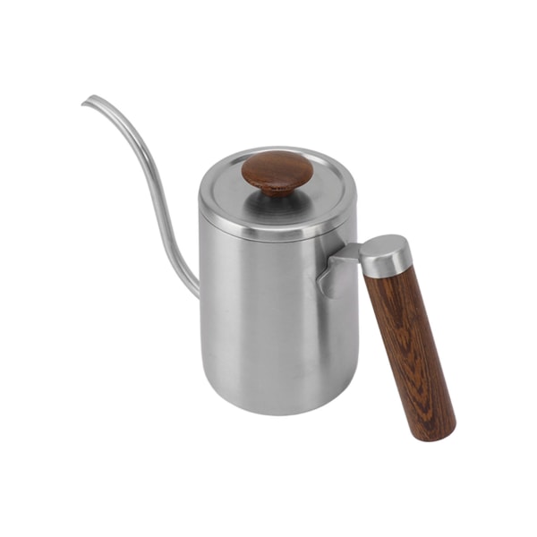 Häll över kaffekanna 304 Rostfritt stål Gooseneck Smal Pip Kaffekanna med Trähandtag 600ml Sandningsfärg
