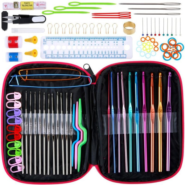 Mega kit med virknålar, markörer, måttband - Stickning Kit multicolor