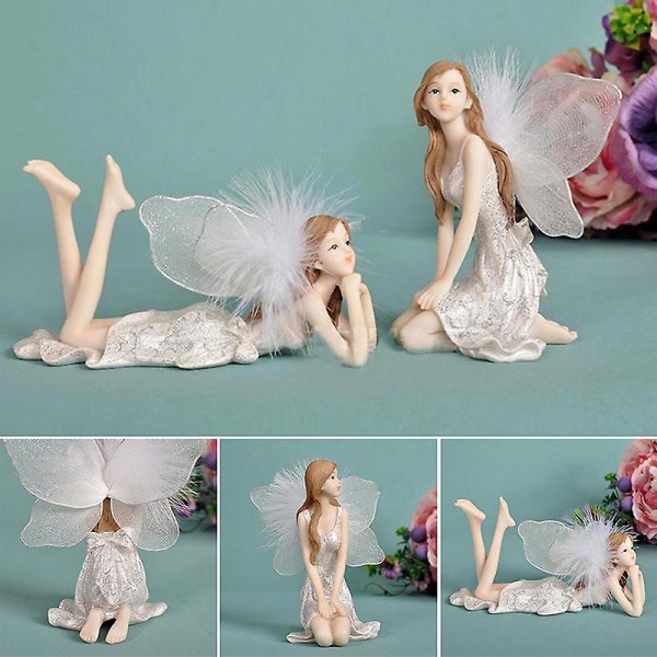Resin Fairy Figurines Lovely Girl Angel Staty Creative Desktop Ornament Garden Outdoor Indoor Decor Kneeling Position