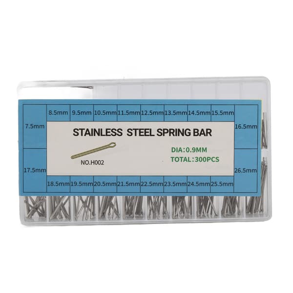 0,9 mm 304 rustfrit stål urarmbånd splitstifter ursortiment 7,5-26,5 mm