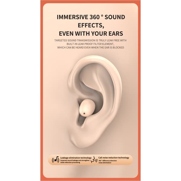 Usynlige Mini Søvnørepropper for Sidesovere, Ultrakomfortable og Fjærlette Bluetooth Søvnhodetelefoner, Bærbare Etui Øretelefoner (Beige)