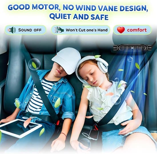 Bilventilator - Bilkøleventilator - 3000 mAh - 18 x 8 cm - 3 hastigheder - Stille Nakkestøtte- og Halsventilator til Hele Bilen - Sort