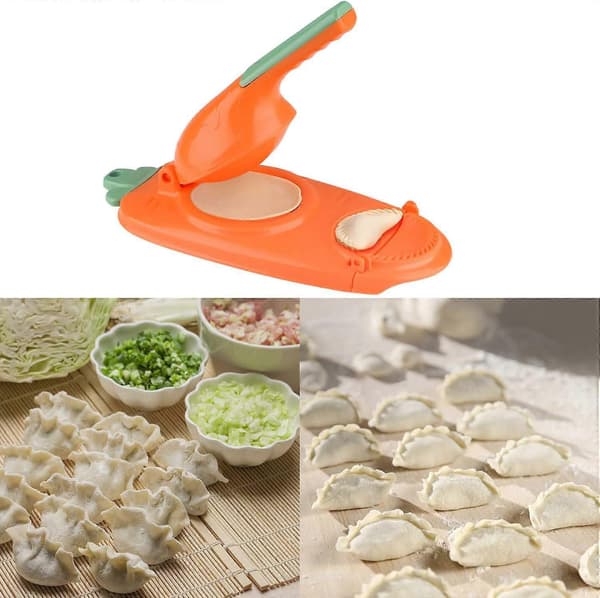 Dumpling Skin Magic DIY Dumpling Machine (Oransje), Multifunksjonell 2-i-1 Dumplingmaskin, Dumpling Making Håndpresseformsett