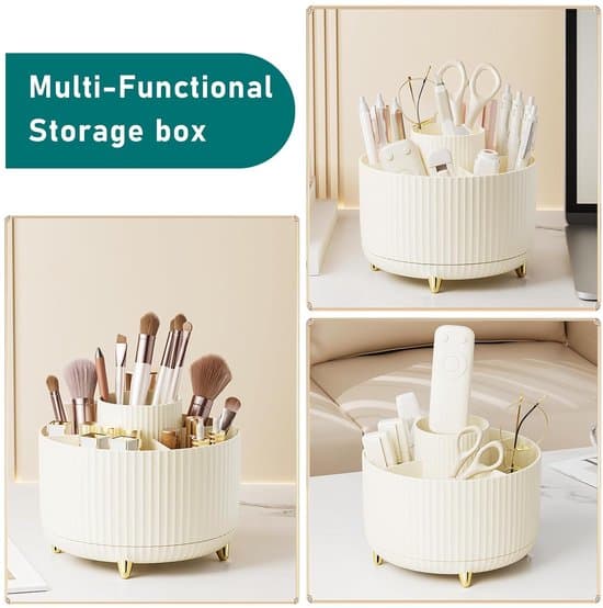 Desktop Organizer - Makeup Organizer - Skincare Organizer - 360 Degree Rotating Pen Holder - With 5 Compartments