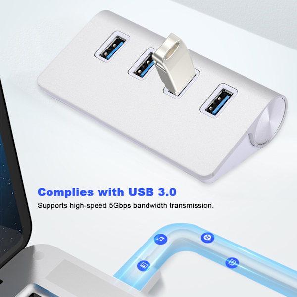 Aluminiumslegering 4 Porte USB3.0 Hub Høj Hastighed Computer/Laptop Splitter Adapter