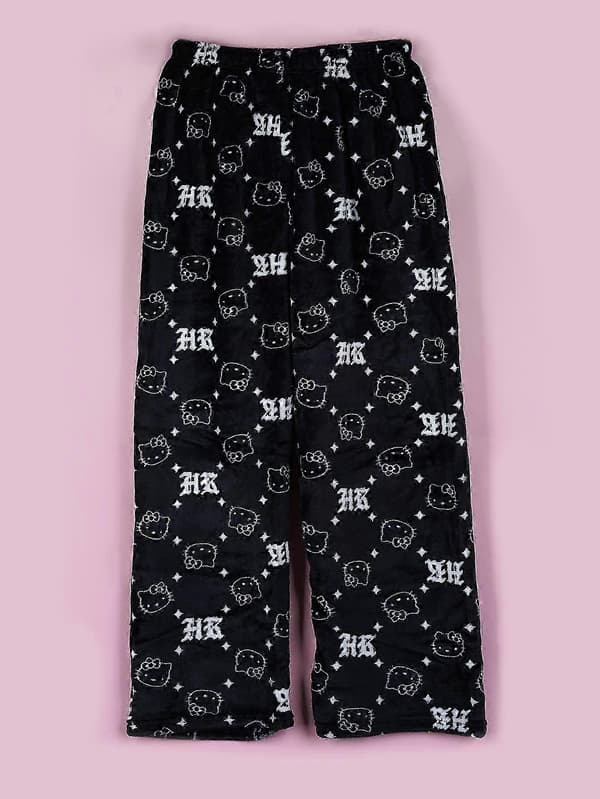 Hello Kitty Kat Efterår Og Vinter Flannel Bløde Klæbrige Varme Lange Pyjamasbukser Damer Og Mænds Efterår Og Y15-HEI XL 55-65KG
