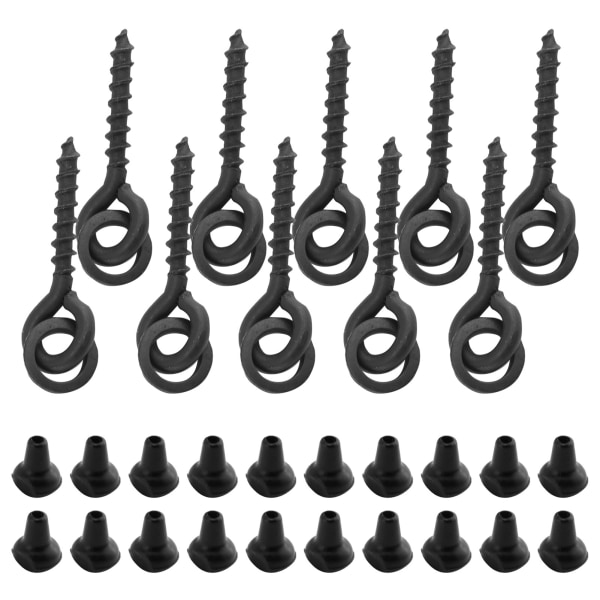 10 stk. agnskruer med 20 stk. ovale ringer Carp Rig Ring Stops Carp Fiskeutstyr Krok Skrue Svart