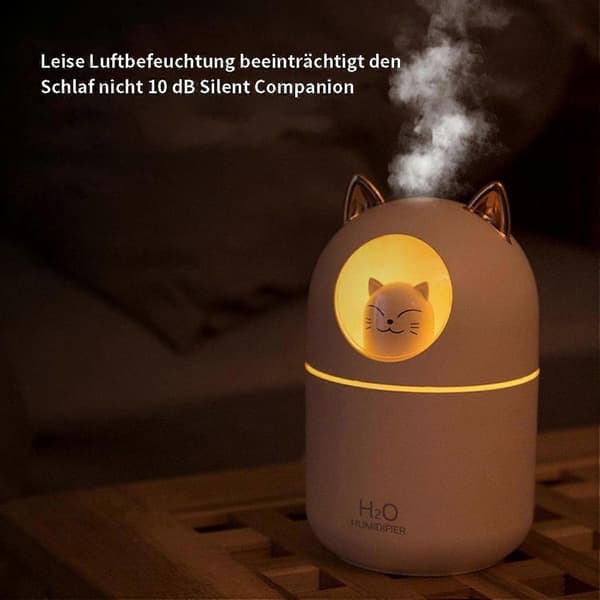 Hvit Mini Bordluftfukter - 300 ml Søt Kattefukter
