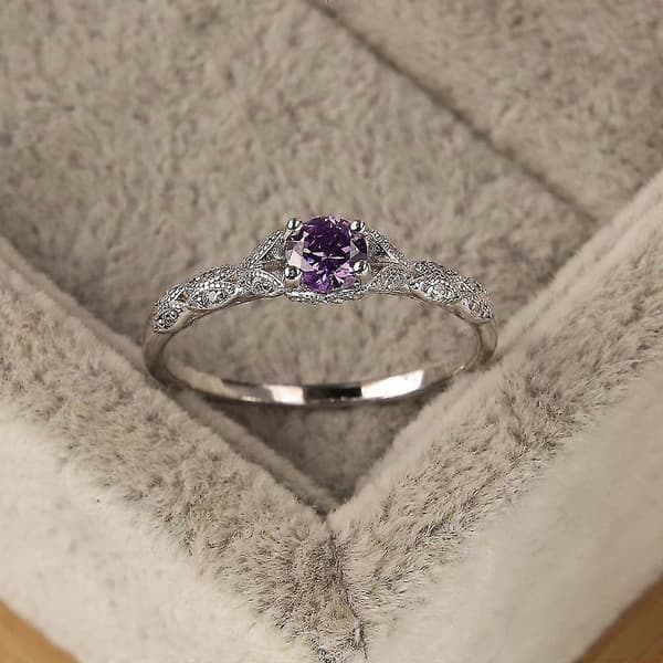 925 Sterling Sølv Forlovelsesring Kvinner Ametyst Diamant Edelsten Ring