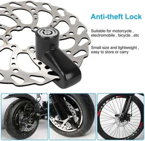 Disc Brake Lock - Disc Lock with Reminder Cable and Holder - Bicycle Lock - E-scooter Accessories - For E-bike / Motorcycle / Scooter