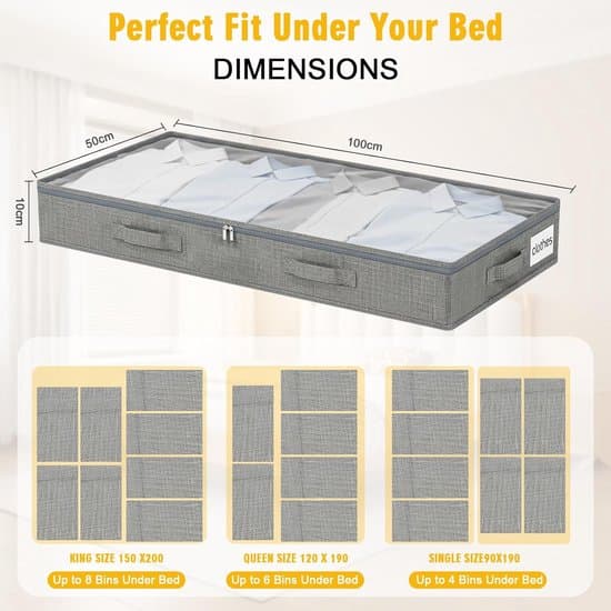Under-bed storage box - Large storage box with zipper - Foldable wardrobe - Storage box - 100×50×10 cm - Set of 2