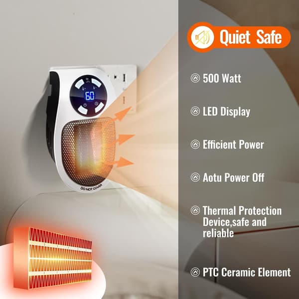 Mini Electric Plug-in Heater, Wall-Mounted Heater with Remote Control and LED Display, Suitable for Home and Office.