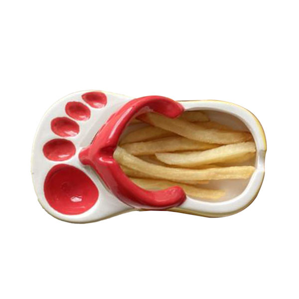 Keramisk pommes frites-fat, søte flip-flops, pommes frites-tallerken, søt keramisk bolle, flip-flops-formet snack-chips, soyasaus-serveringsfat, bolle, tallerken, rød