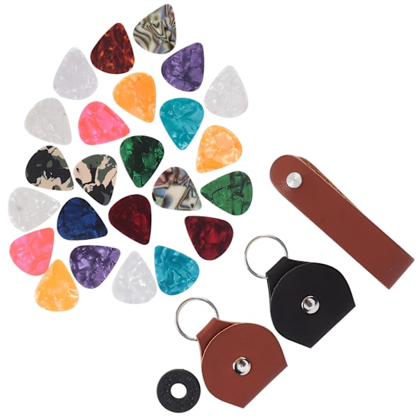 28st Gitarrplektrum Set PU Läder Celluloid 3 Olika Tjocklekar Instrumenttillbehör