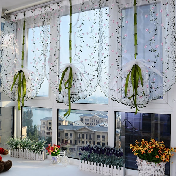 Broderet romersk gardin Klassisk blomstervindueskærm Elegant broderet romersk gardin til soveværelse balkon 1,5 m/59,1 tommer højde