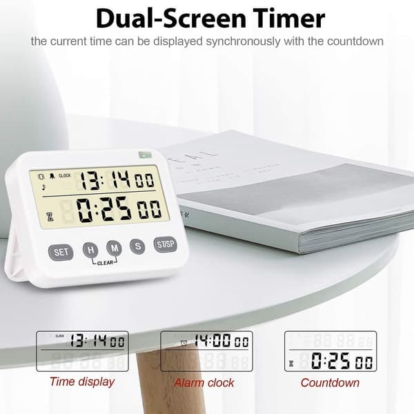 Digital kökstimer, 24-timmars klocka, daglig väckarklocka, kökstimer med stor LCD-skärm