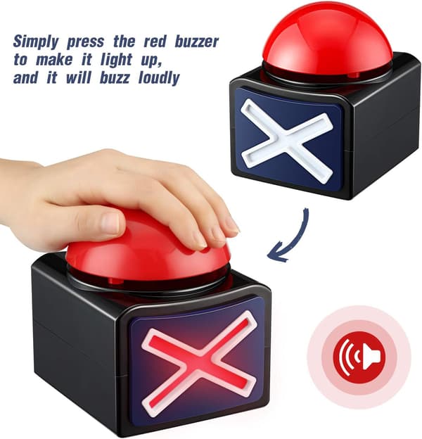 4 stk. Spilbuzzere, Spilbuzzer Alarm Lyd Spilknap Med Lys Trivia Quiz Got Talent Buzzer Spil