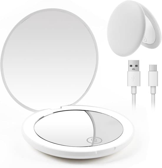 Illuminated Makeup Mirror - LED - 1X/10X Magnification - Compact - Rechargeable - Stepless Dimming - White