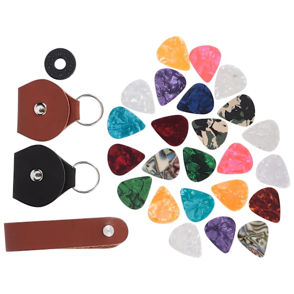 28st Gitarrplektrum Set PU Läder Celluloid 3 Olika Tjocklekar Instrumenttillbehör