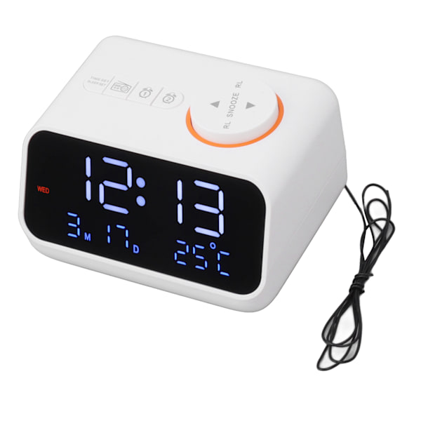 Väckarklockradio LED Digital Väckarklocka med FM-radio Musik Temperatur Luftfuktighetsdisplay för Hem Sovrum Skrivbord Kontor Vit
