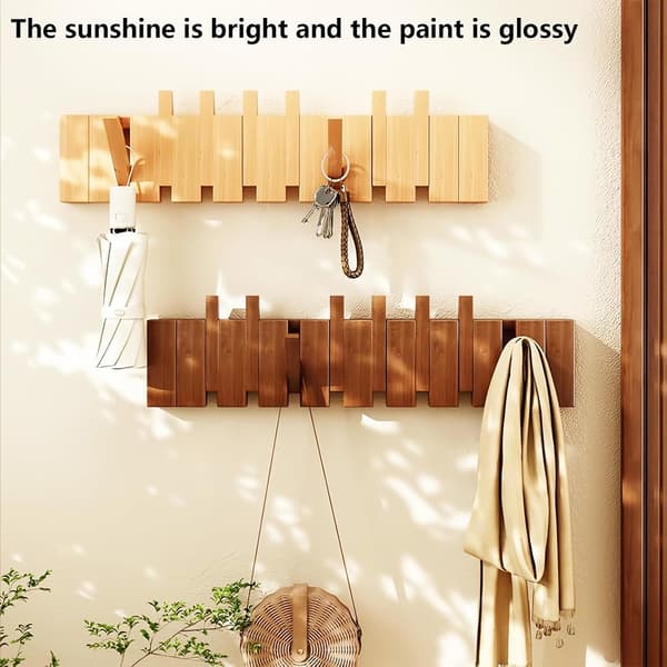 Wall Mounted Coat Rack Hooks Piano Key Hanger Natural Solid Wood Hanger Non-Woven Fabric Coat Rack for Wardrobe, Kitchen, Bedroom, Bathroom, 6 Hooks