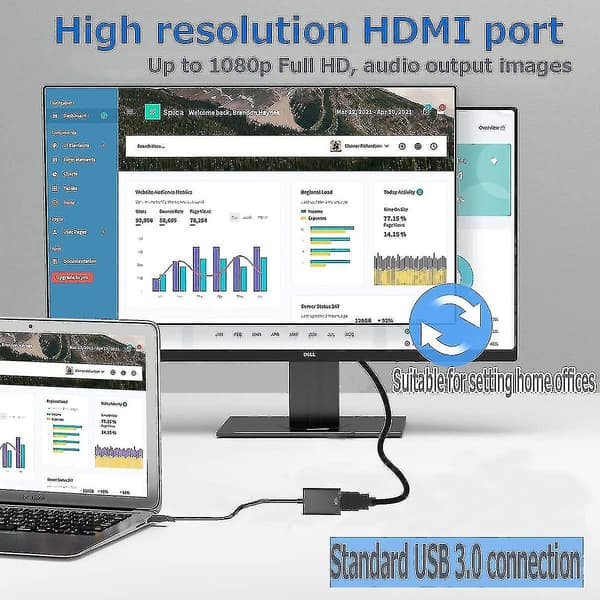 USB 3.0 til HDMI Audio Video Adapter til PC, Laptop, HDTV