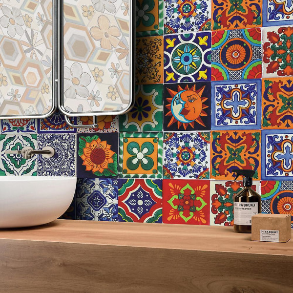 Färgglada köksplattor - Vattentäta och 24 st mosaikklistermärken