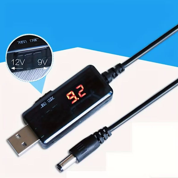 USB Boost Converter med LED-display Step-Up DC 5V til 9V/12V Kabel
