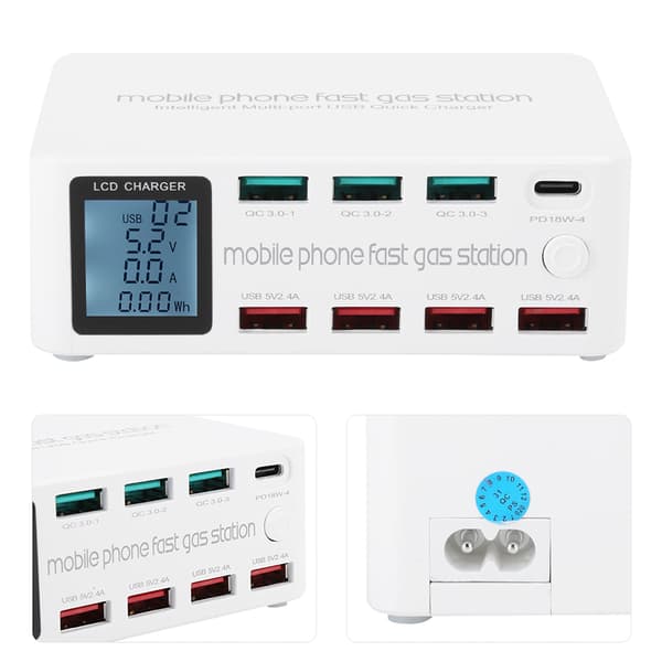 8 i 1 Multifunktionel USB-ladestation Smart Socket Bracket 100W Max 100-240V EU