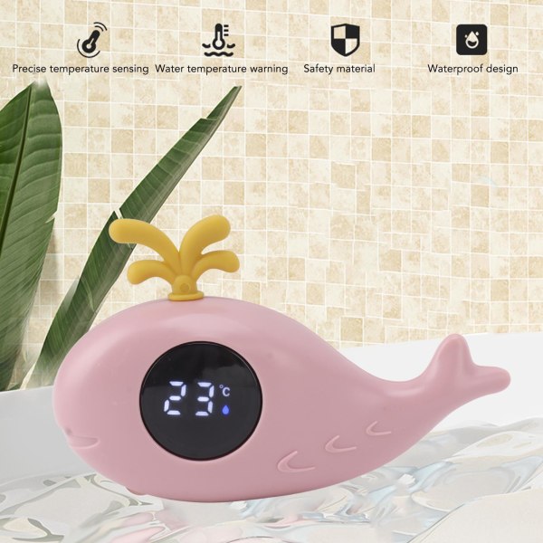 Babybadetermometer Digital Cartoon Cute Whale Thermometer Multifunktionel vandmåling Pink