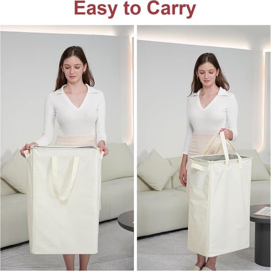 Laundry Basket - Slim Laundry Hamper with Handles - Foldable Laundry Basket for Dirty Clothes - 20 x 40 x 60 cm - Off-white