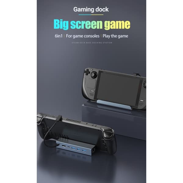 USB-C 1 til 6 dockingstation til Steam Deck, HDMI 2.0 4k60Hz, RJ45, USB-A 3.0 5 Gbps, 100W USB-C PD