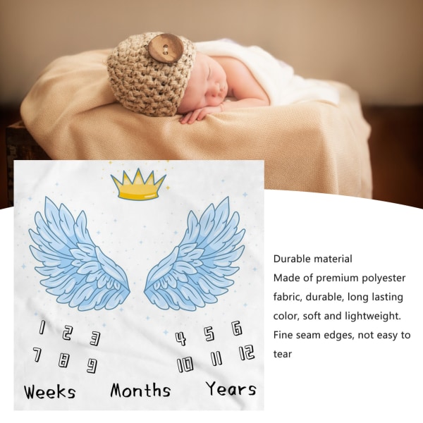 Baby Milestone Filt Mjuk Bekväm Tvättbar Krona och Vingar Mönster Baby Månad Filt för fotografi rekvisita
