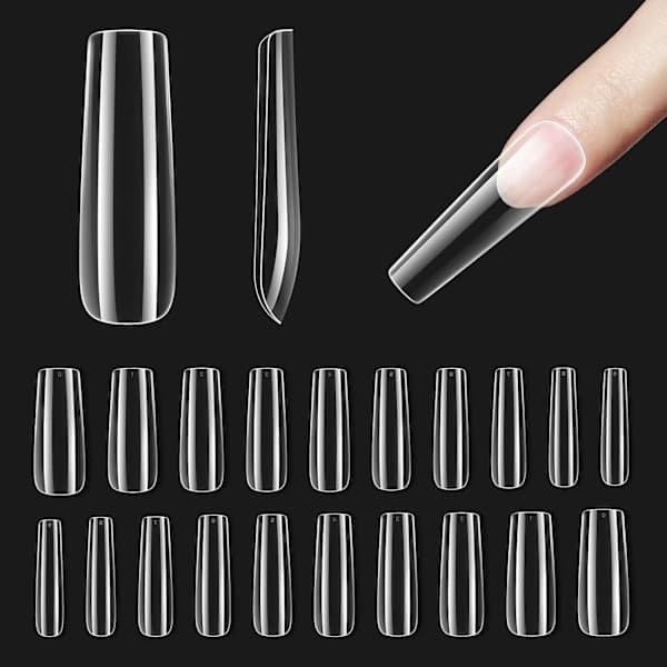 Beetles Gel Nail Kit Gel Nail Tips, 500 pcs Pre-shaped Long Square Gelly Tips Clear Press