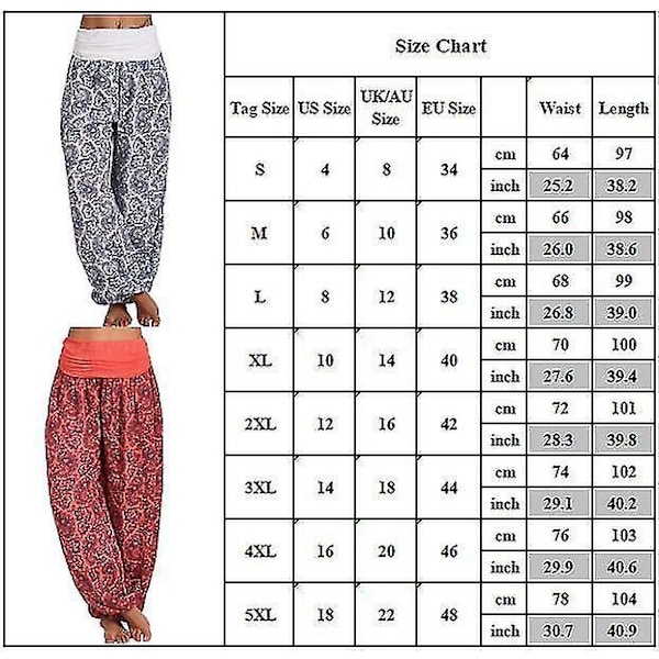 Trykte Dame Aladdin Harem Bukser - Boho Hippie Yoga Bukser XL Navy Blå