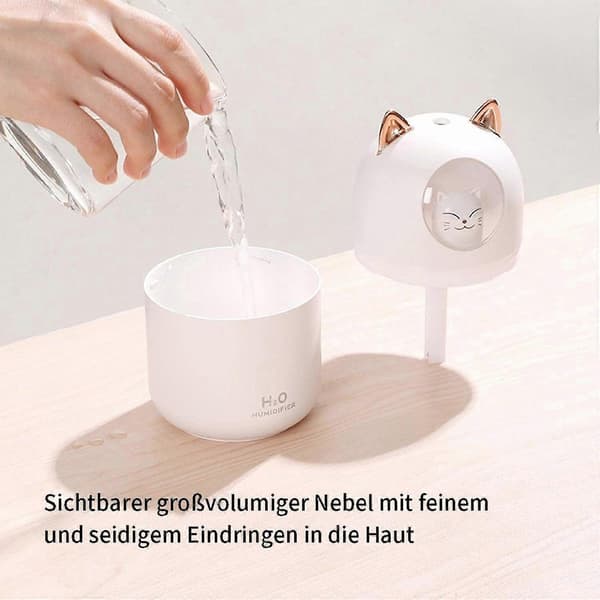 Hvit Mini Bordluftfukter - 300 ml Søt Kattefukter