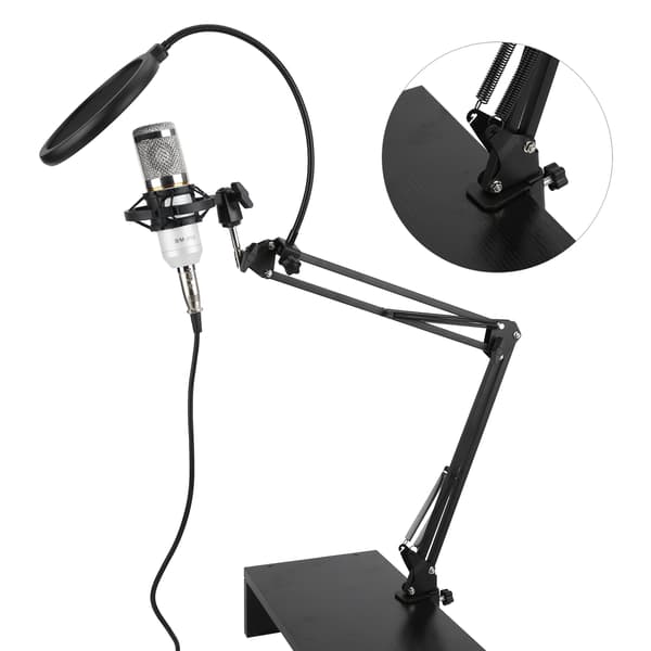 Kondensatormikrofonsett USB med fleksibel arm BM800 for PC Stasjonær Datamaskin Bærbar PC (Hvit Sølv)